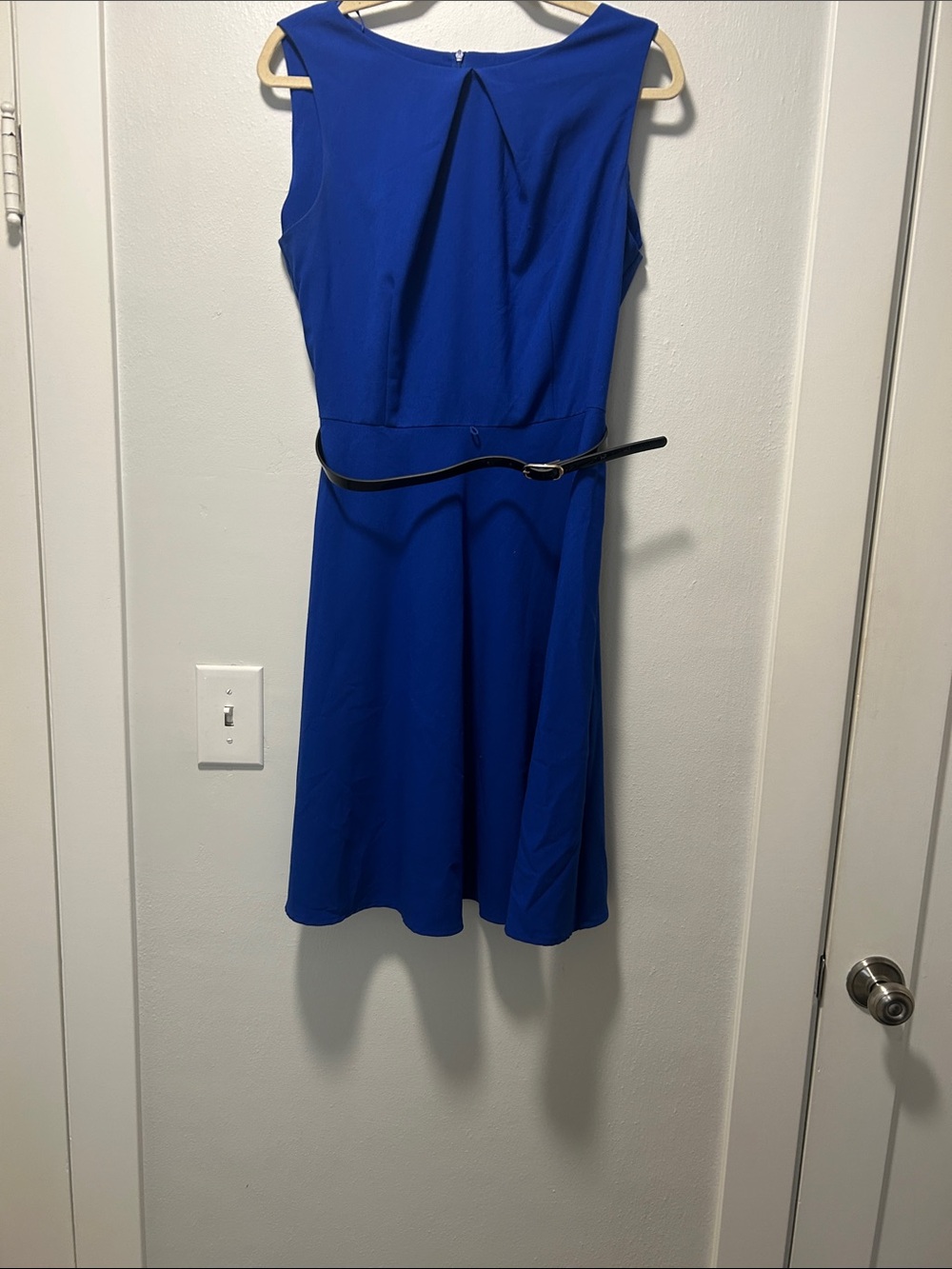 Alyx Sleeveless Cobalt Blue A-Line Midi Dress with Belt
